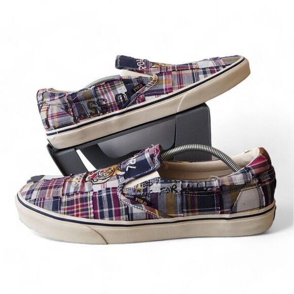 Polo Ralph Lauren Keaton Plaid Tiger Multicolor Slip-on Casual Sneakers Men's 14 - Picture 1 of 11